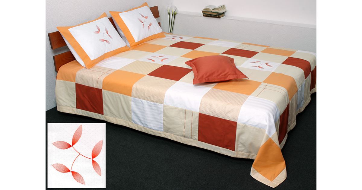 Přehoz PATCHWORK bobule - dvoulůžka, fialová, polštář 50x70cm